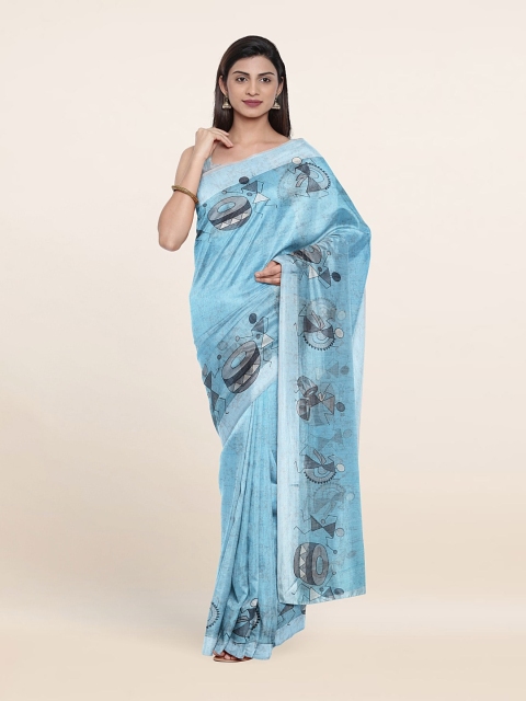 

Pothys Blue & Grey Warli Printed Cotton Blend Saree