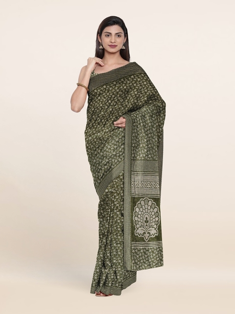

Pothys Green & Off-White Floral Printed Saree