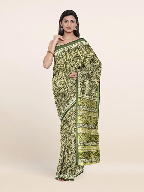 

Pothys Green & Cream-Coloured Floral Printed Cotton Blend Saree
