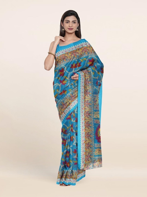 

Pothys Blue & Green Floral Cotton BlendSaree