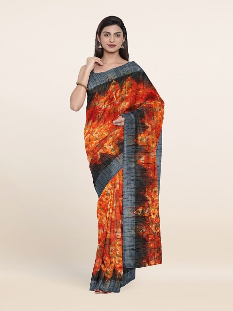 

Pothys Orange & Grey Floral Cotton Blend Saree