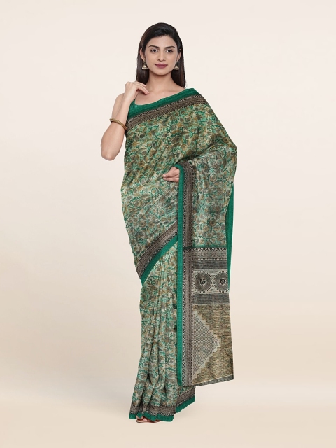 

Pothys Green & Black Floral Printed Cotton Blend Saree