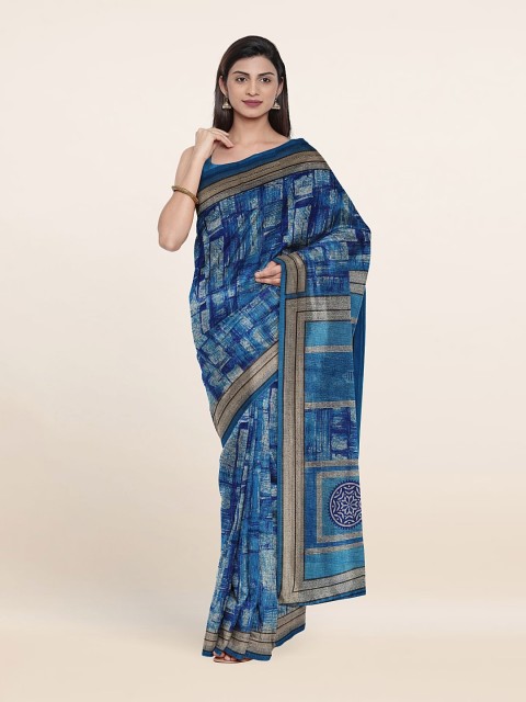 

Pothys Blue & White Cotton Blend Saree