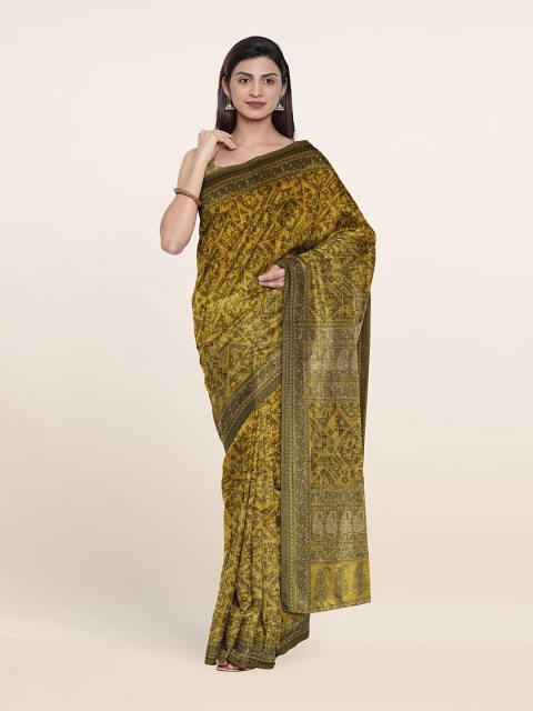 

Pothys Yellow & Green Geometric Print Saree
