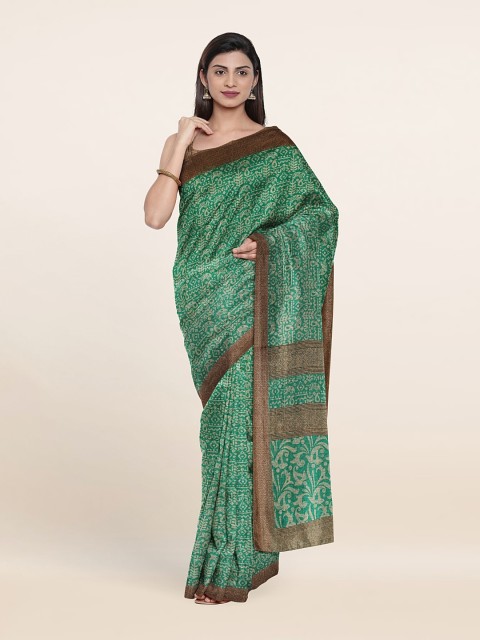 

Pothys Green & Brown Ethnic Motifs Saree