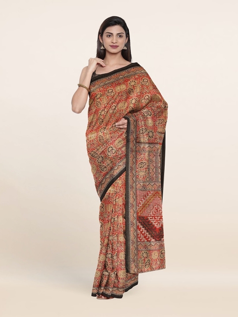 

Pothys Peach-Coloured & Black Ethnic Motifs Printed Cotton Blend Saree