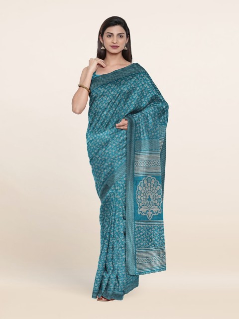 

Pothys Blue & Grey Floral Printed Cotton Blend Saree