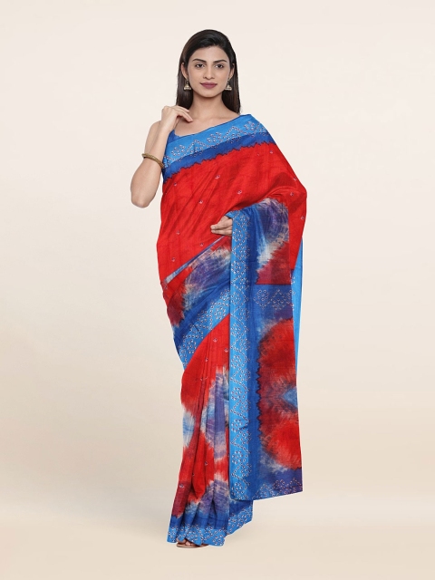 

Pothys Red & Blue Bandhani Saree