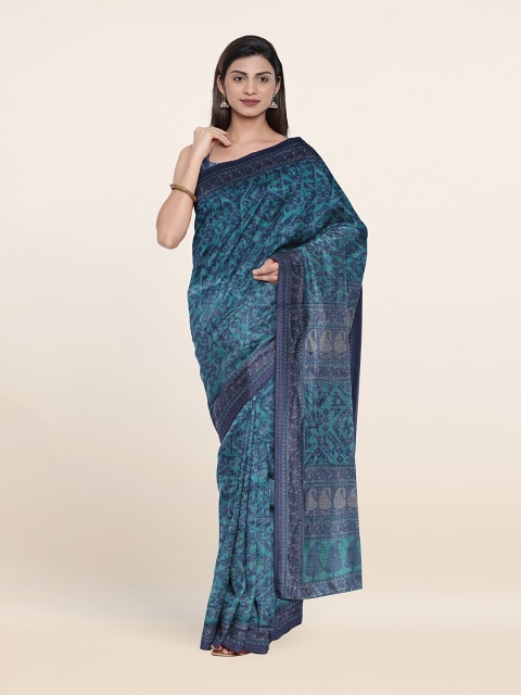 

Pothys Blue & Purple Ethnic Motifs Cotton Blend Saree
