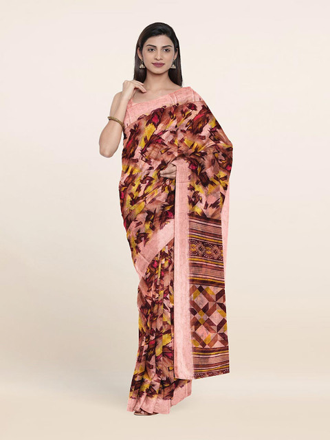 

Pothys Pink & Yellow Abstract Printed Saree