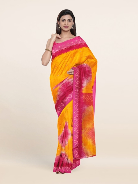 

Pothys Yellow & Pink Bandhani Saree