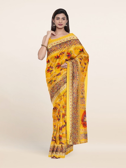 

Pothys Yellow & Red Floral Printed Cotton Blend Saree