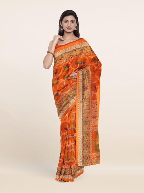 

Pothys Orange & Green Floral Saree