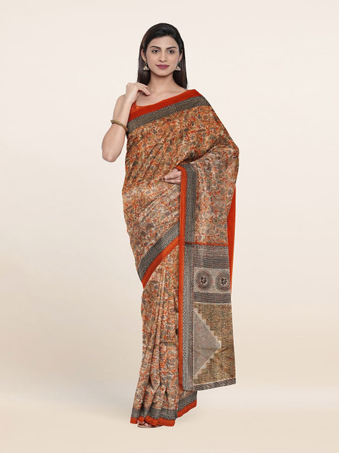 

Pothys Peach-Coloured & Brown Ethnic Motifs Printed Cotton Blend Saree