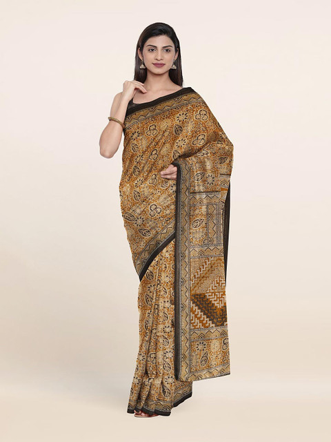 

Pothys Mustard & Brown Floral Printed Cotton Blend Saree
