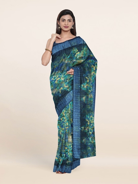 

Pothys Blue & Yellow Floral Cotton Blend Saree