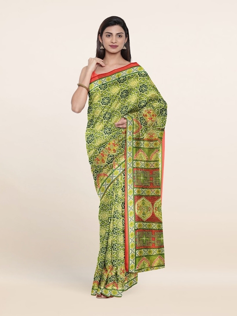 

Pothys Lime Green & Red Ethnic Motifs Printed Saree