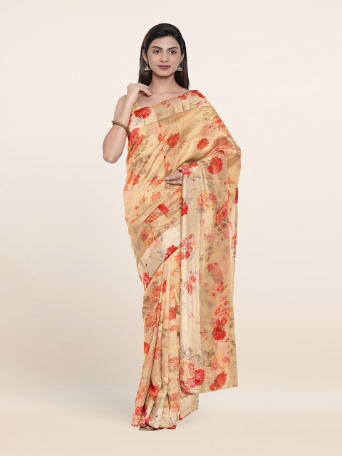 

Pothys Peach-Coloured & Red Floral Saree