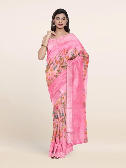 

Pothys Pink & Green Floral Printed Cotton Blend Saree