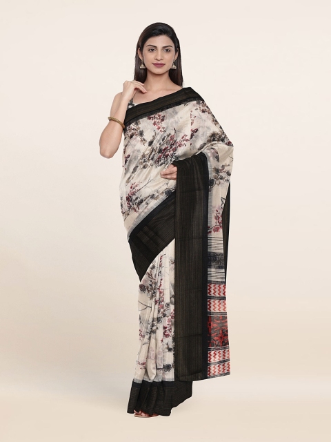 

Pothys Off White & Black Floral Saree