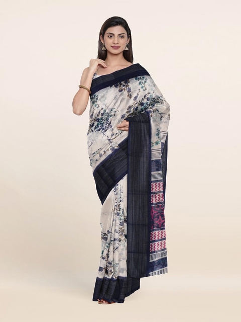 

Pothys Off White & Black Floral Printed Cotton Blend Saree