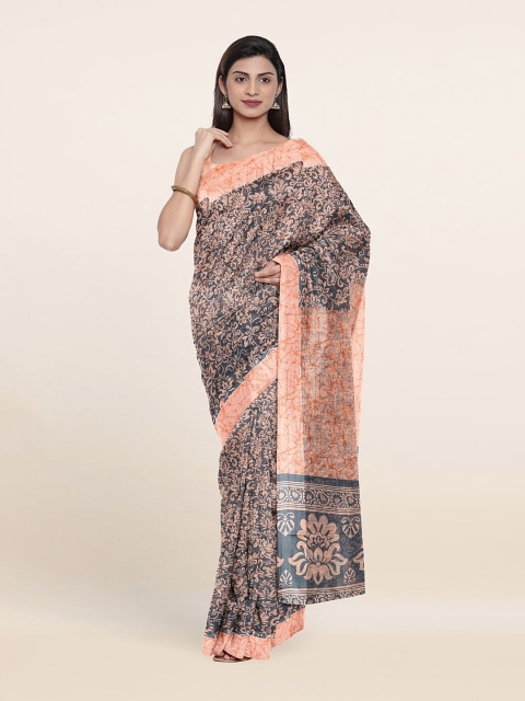 

Pothys Grey & Peach-Coloured Floral Saree