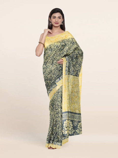 

Pothys Grey & Yellow Floral Printed Saree