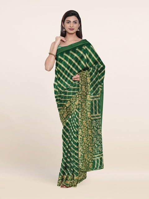 

Pothys Green & Beige Striped Saree