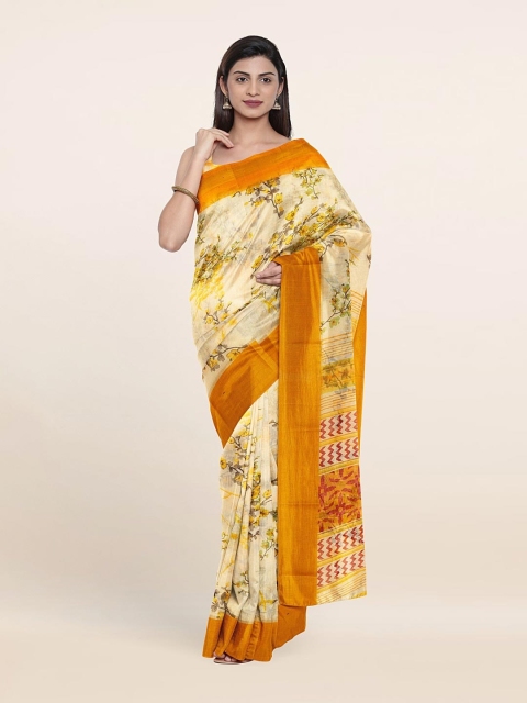 

Pothys Off White & Orange Floral Saree