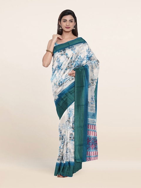 

Pothys Off White & Green Floral Saree
