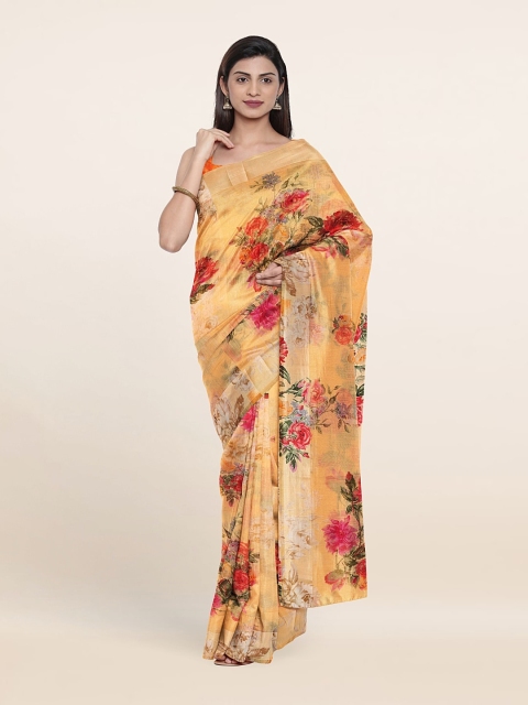 

Pothys Peach-Coloured & Red Floral Saree