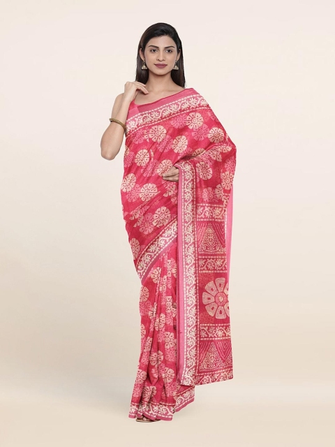 

Pothys Pink & Off White Floral Saree