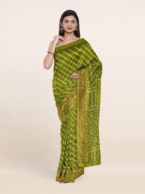 

Pothys Green & Gold-Toned Leheriya Printed Cotton Blend Saree