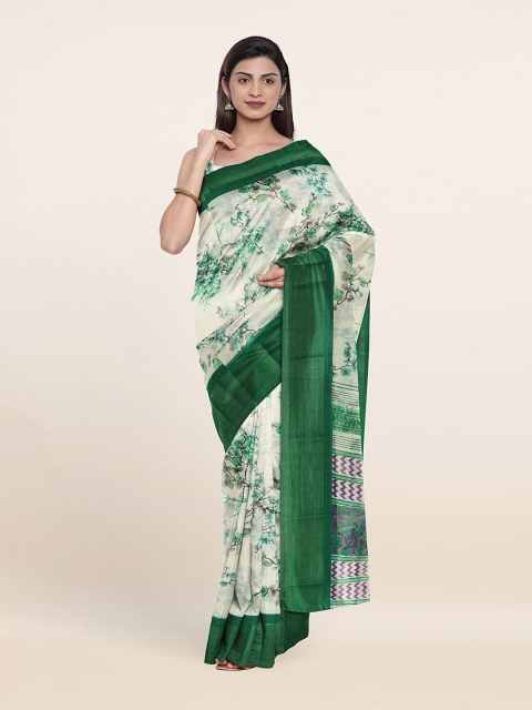 

Pothys Off White & Green Floral Printed Zari Saree