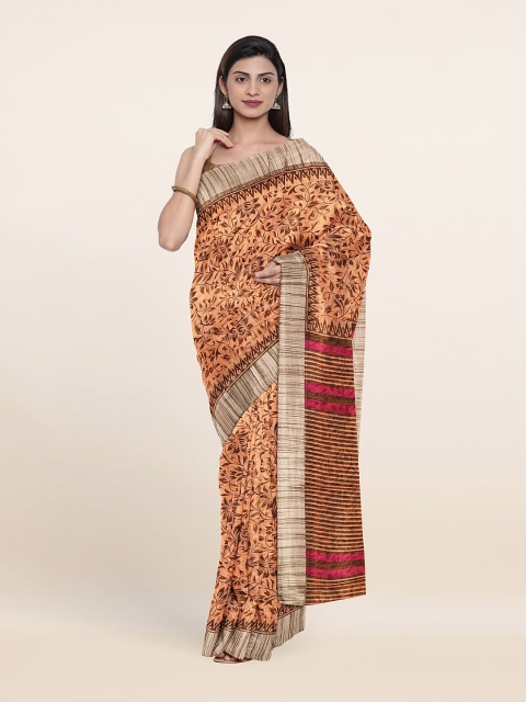 

Pothys Peach-Coloured & Maroon Floral Cotton Blend Saree