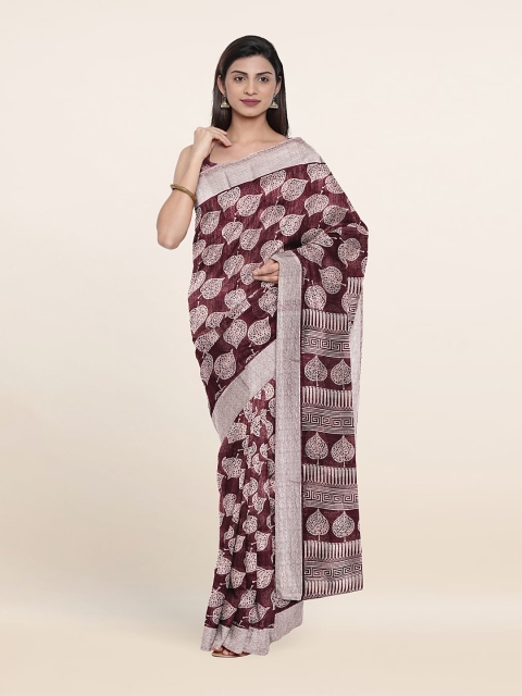 

Pothys Violet & Off White Floral Printed Cotton Blend Saree