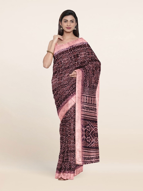 

Pothys Pink & Burgundy Geometric Print Saree