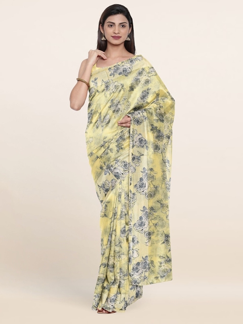 

Pothys Yellow & Grey Floral Printed Saree
