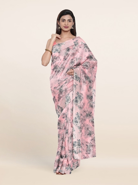 

Pothys Pink & Black Floral Printed Cotton Blend Saree