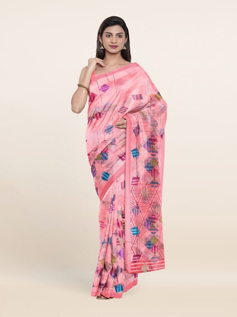 

Pothys Pink & Blue Cotton Blend Saree