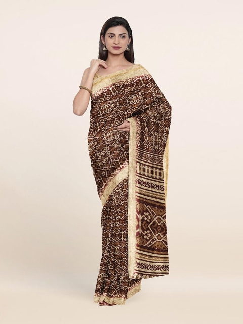

Pothys Brown & Cream-Coloured Ethnic Motif Printed Saree
