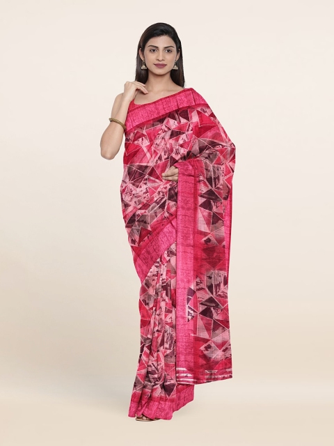 

Pothys Fuchsia Pink & Maroon Cotton Blend Saree