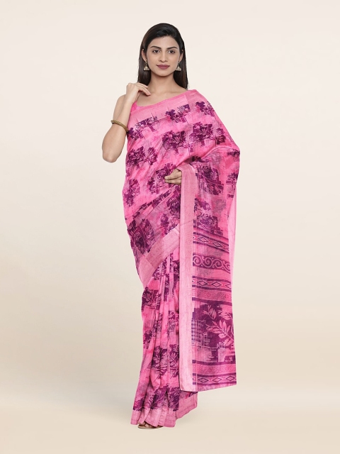 

Pothys Pink and Purple Geometric Printed Cotton Blend Saree