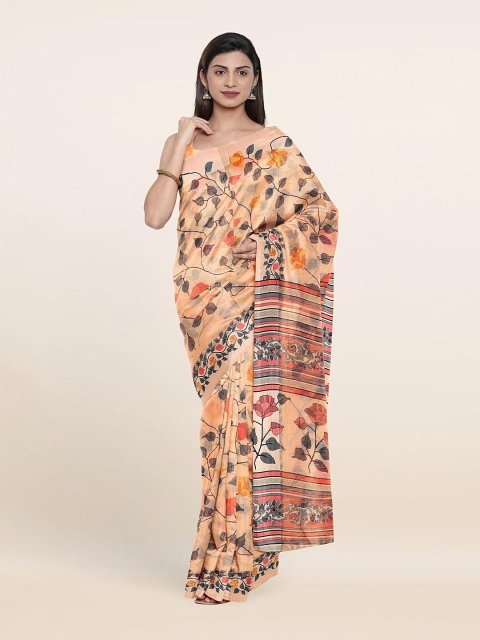 

Pothys Peach-Coloured & Grey Floral Printed Saree