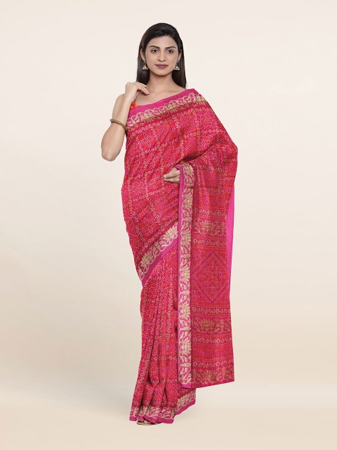 

Pothys Pink & Gold-Toned Bandhani Cotton Blend Saree