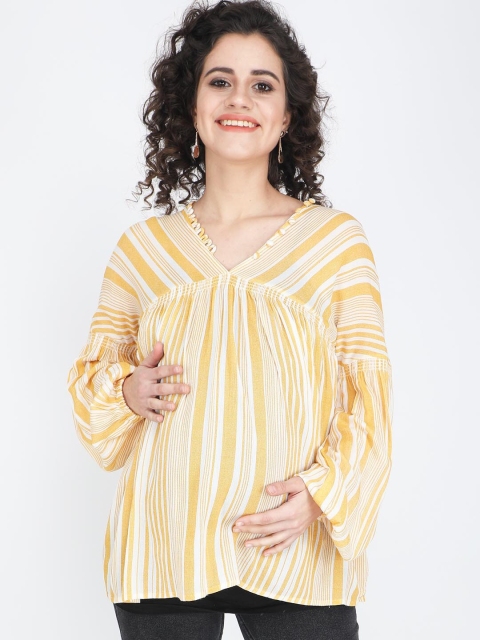 

angloindu Yellow Striped Top