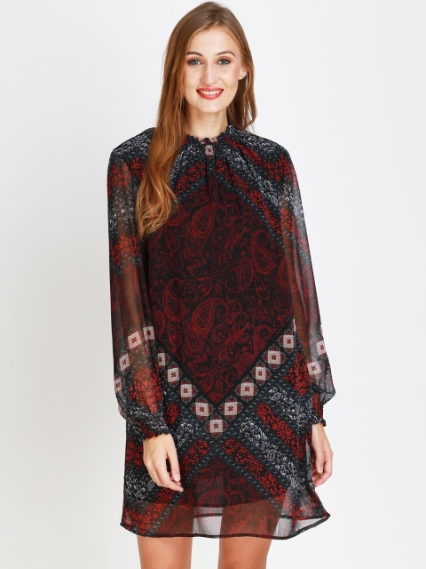 

angloindu Black Floral Chiffon Maternity A-Line Dress