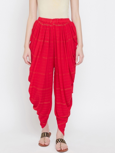 

Castle Lifestyle Women Red & Golden Striped Dhoti Pants