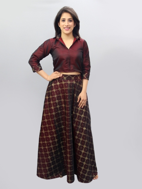 

CRAZEVILLA Women Burgundy Top with Skirt