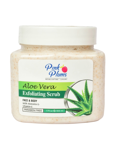 

Pink Plums Paraben Free Aloe Vera Face & Body Exfoliating Scrub with Vitamin E - 500 ml, Off white